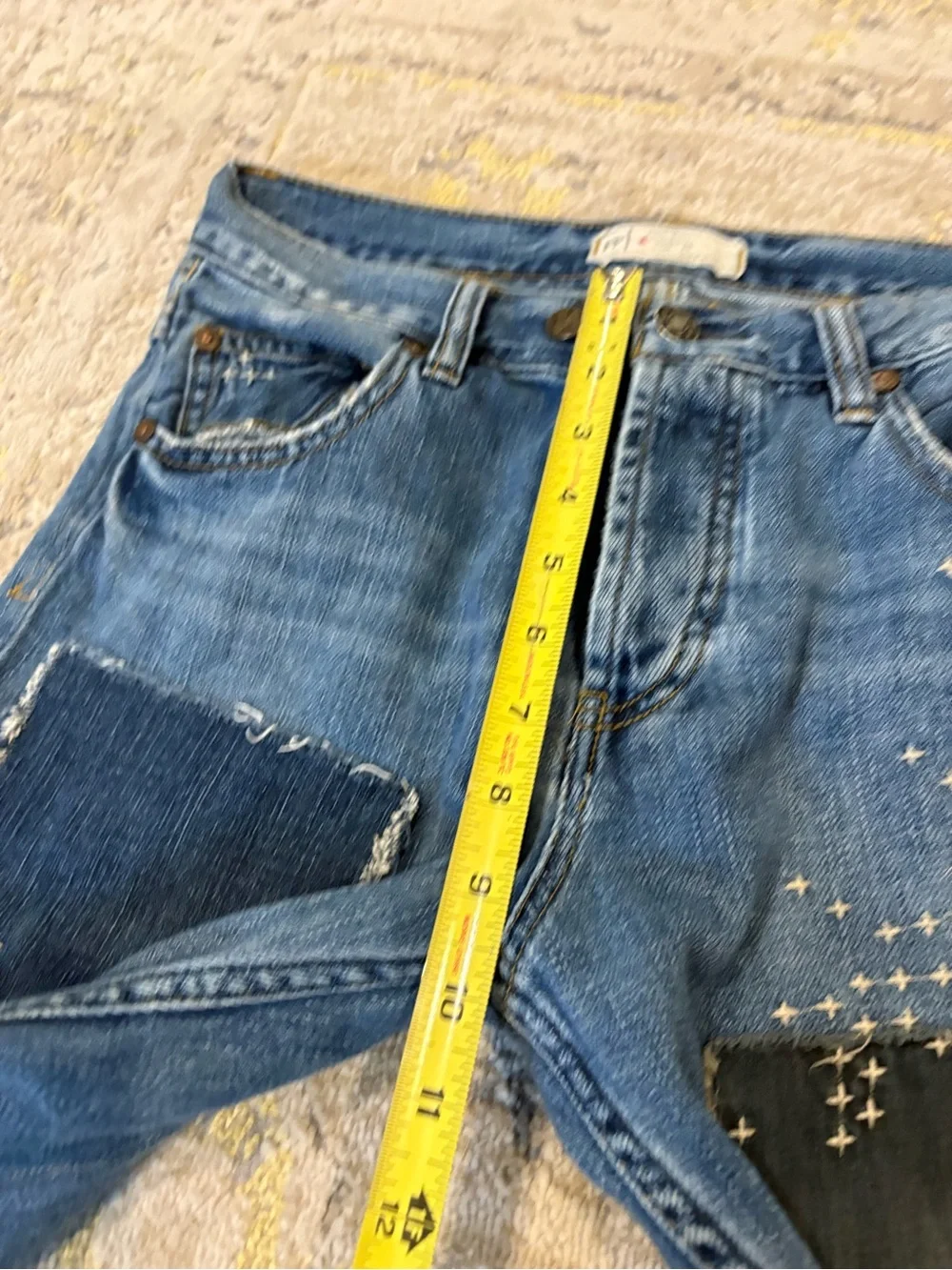 Free People Blue Patchwork Jeans